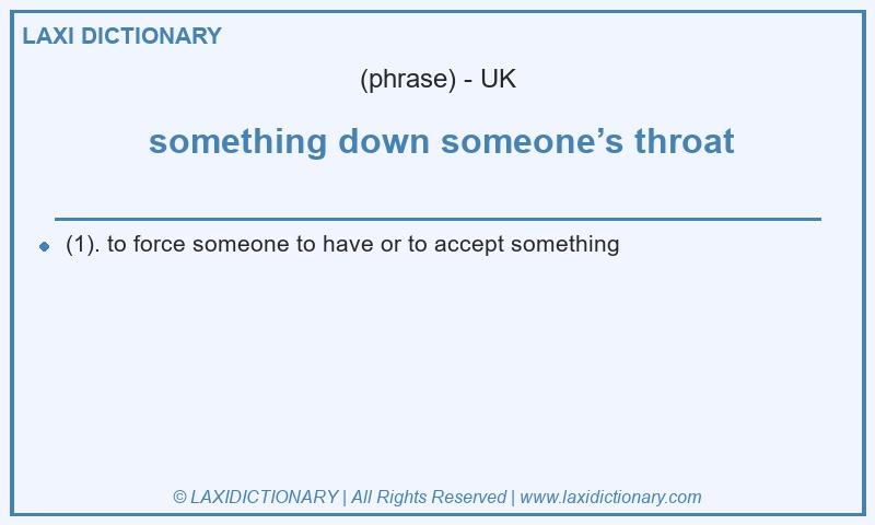 Definition  something down someone’s throat in British English
