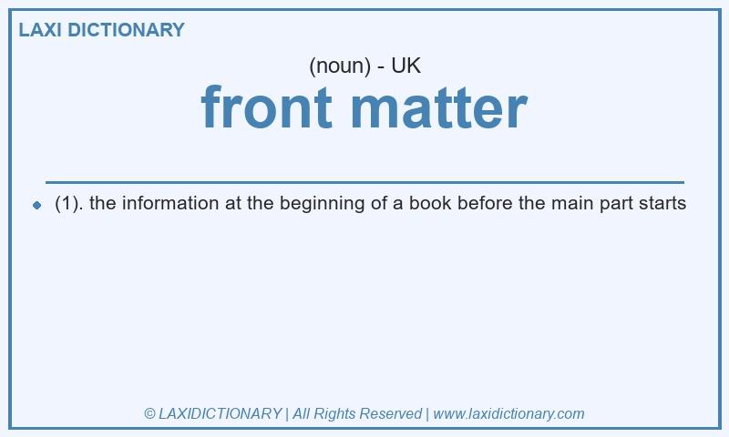 Definition front matter in British English