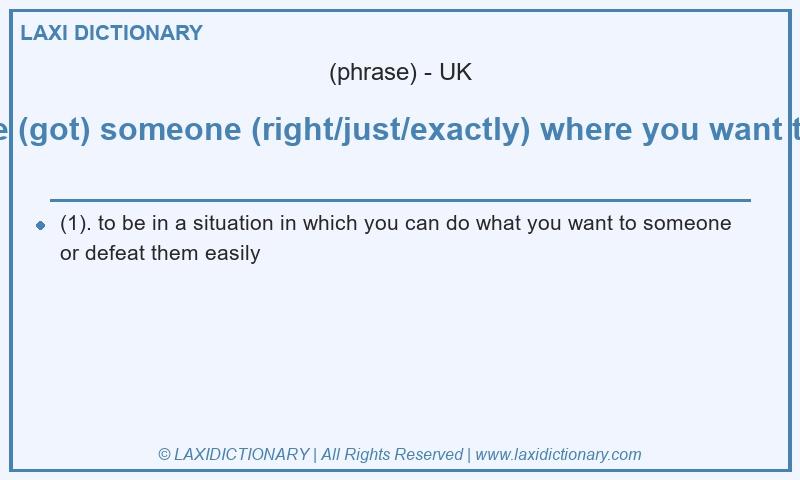 Definition have (got) someone (right/just/exactly) where you want them in British English