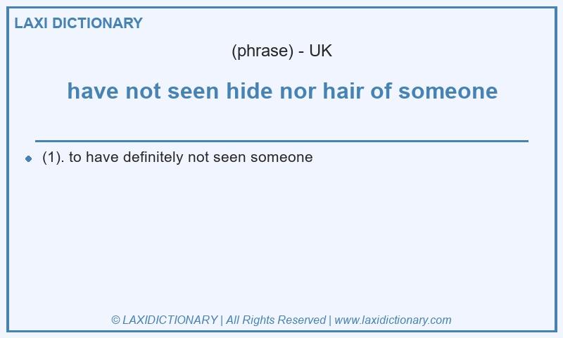 Definition have not seen hide nor hair of someone in British English