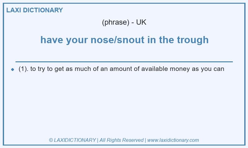 Definition have your nose/snout in the trough in British English