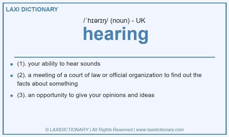 Definition hearing in British English