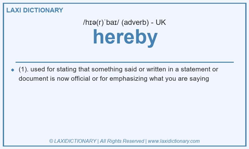 Definition hereby in British English