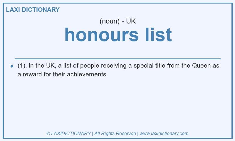 Definition honours list in British English