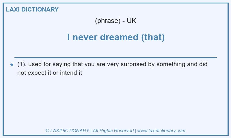 Definition I never dreamed (that) in British English