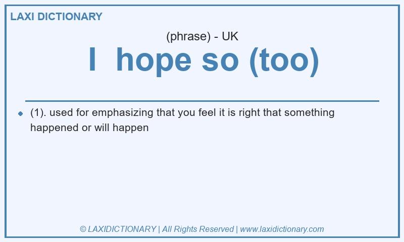 Definition I hope so (too) in British English