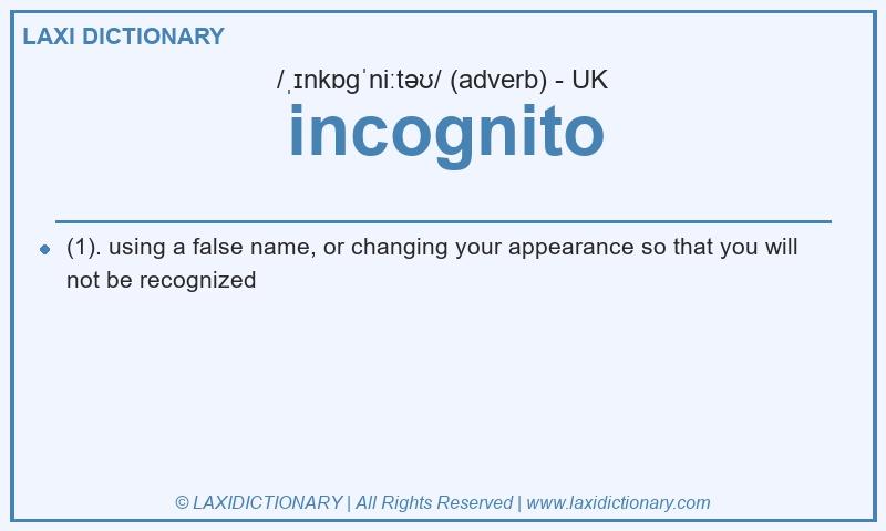 Definition incognito in British English