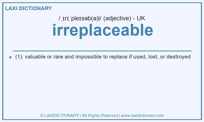 Definition irreplaceable in British English