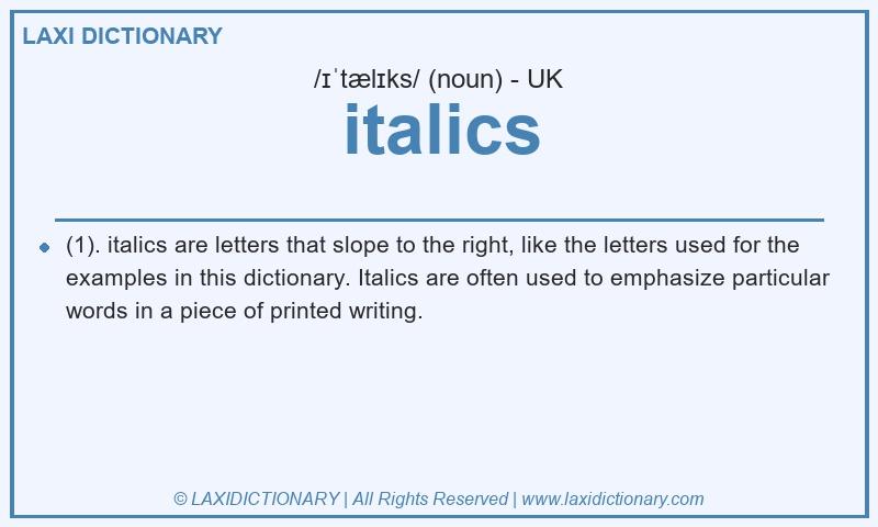 Definition italics in British English