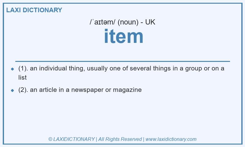 Definition item in British English