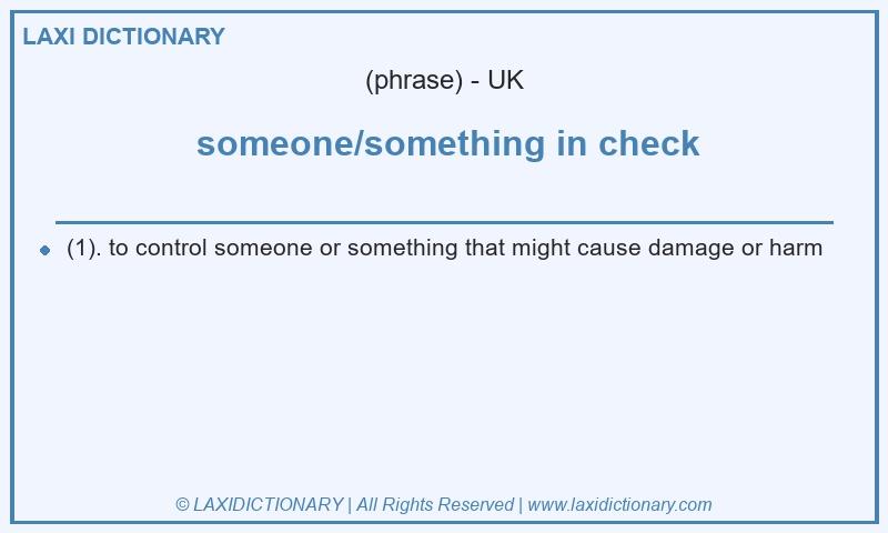 Definition  someone/something in check in British English