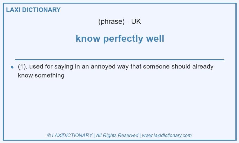 Definition know perfectly well in British English