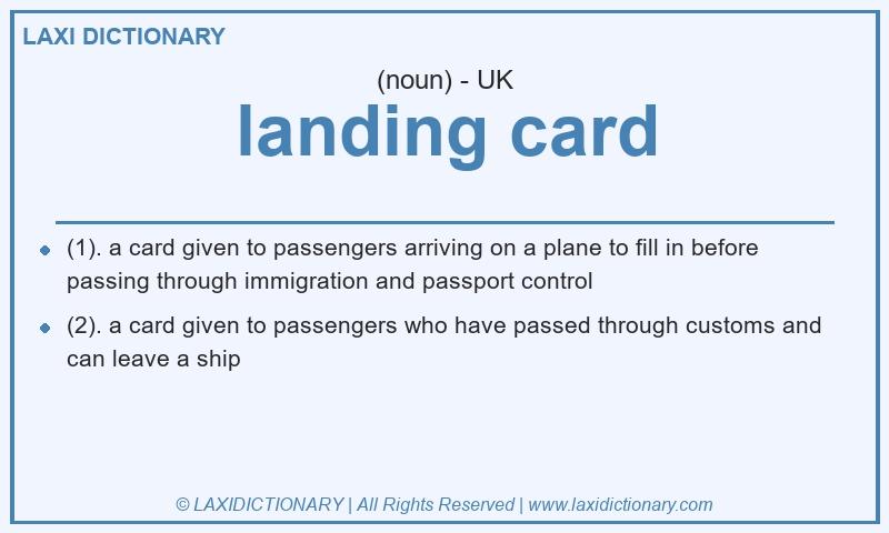 Definition landing card in British English