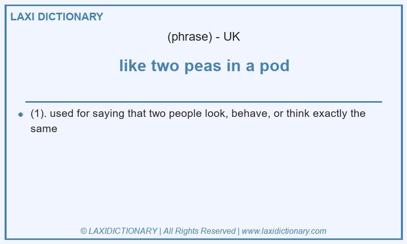 Definition like two peas in a pod in British English