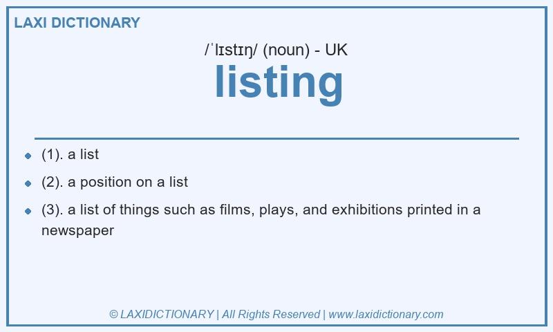 Definition listing in British English