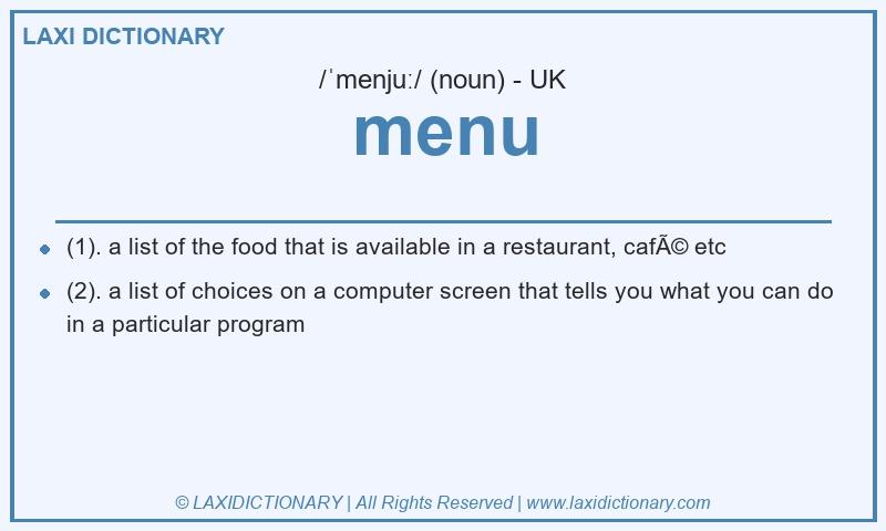 Definition menu in British English