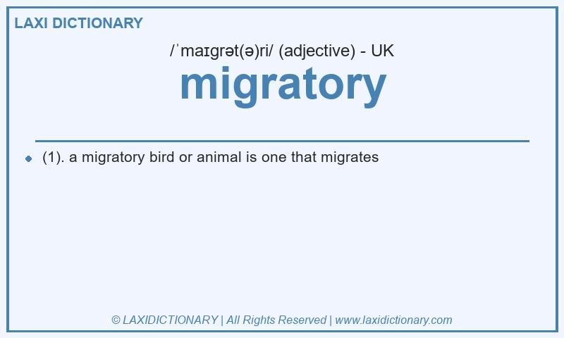 Definition migratory in British English