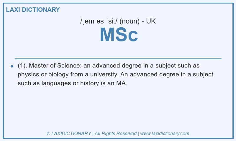 Definition MSc in British English