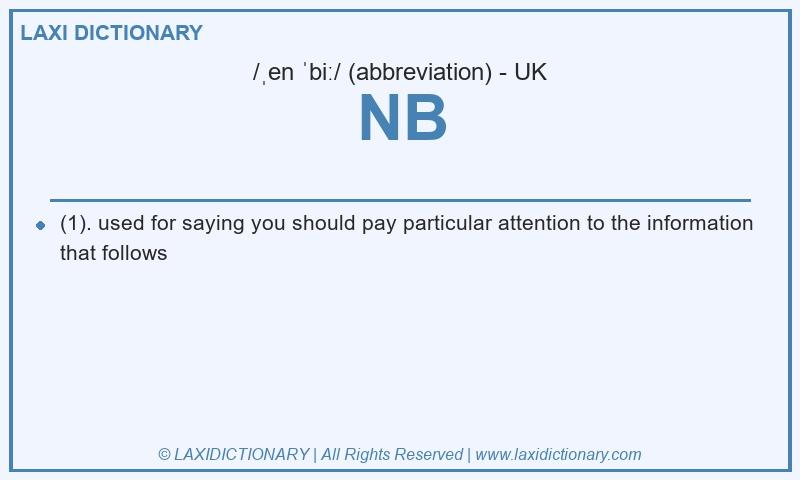 Definition NB in British English