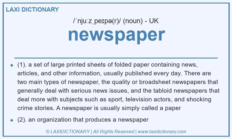 Definition newspaper in British English