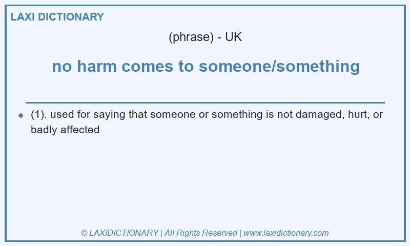 Definition no harm comes to someone/something in British English