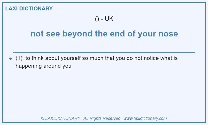 Definition not see beyond the end of your nose in British English