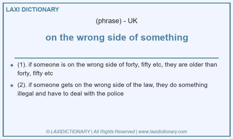 Definition on the wrong side of something in British English