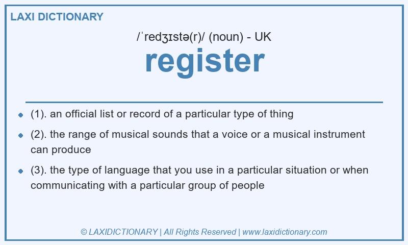 Definition register in British English