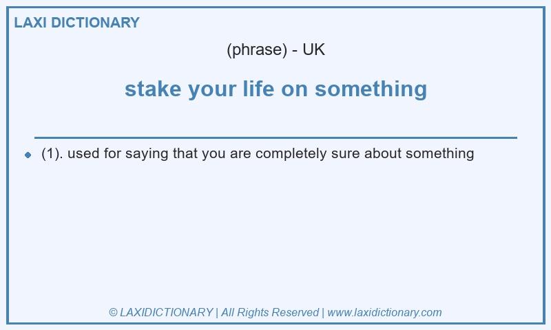 Definition stake your life on something in British English