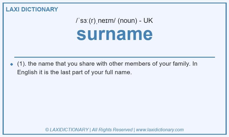 Definition surname in British English
