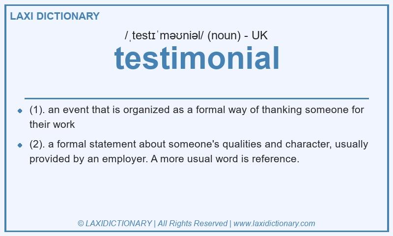 Definition testimonial in British English