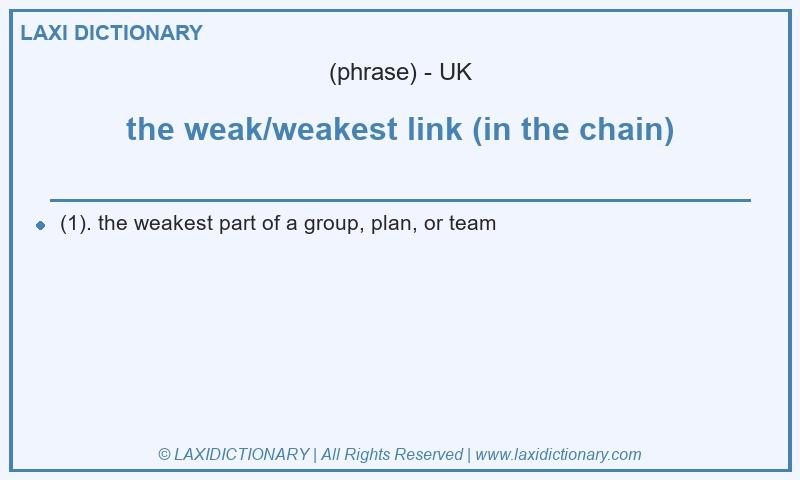 Definition the weak/weakest link (in the chain) in British English