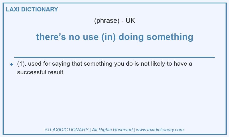Definition there’s no use (in) doing something in British English