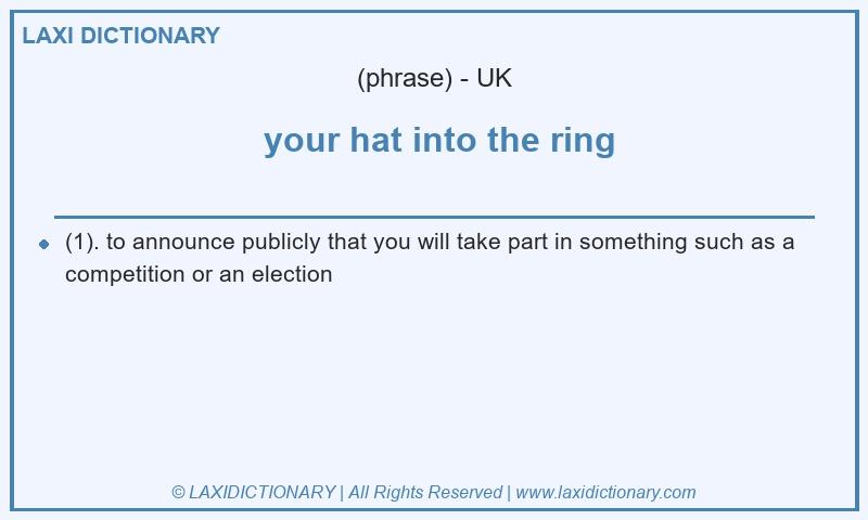 Definition  your hat into the ring in British English