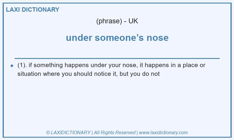 Definition under someone’s nose in British English
