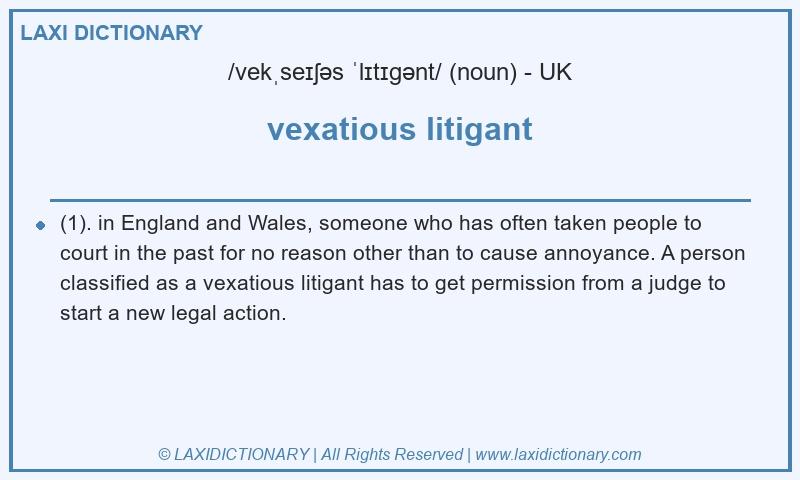 Definition vexatious litigant in British English