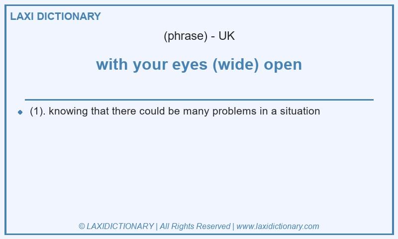 Definition with your eyes (wide) open in British English