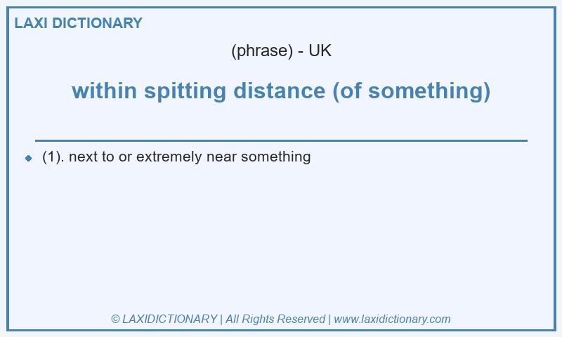 Definition within spitting distance (of something) in British English