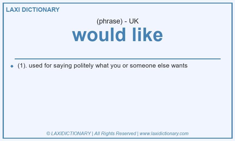 Definition would like in British English